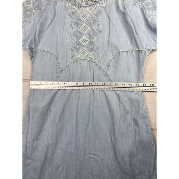 Holding Horses Anthropologie Womens Dress S Blue Denim Embroidered Chambray Boho - Picture 8 of 11